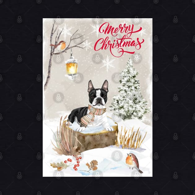 Boston Terrier Merry Christmas Santa Dog by Puppy Eyes